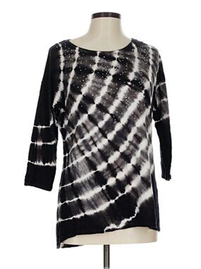Onque Casuals Black Tie-Dye 3/4 Sleeve Blouse Size Large